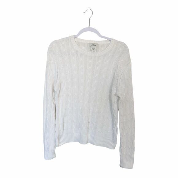 Brooks Brothers White Cable Knit Mercharized Cotton Sweater Sz L - Picture 1 of 4
